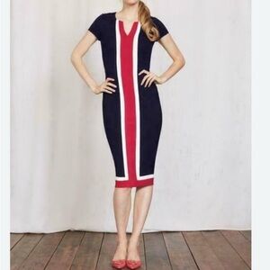 Boden Ponte Knit Red White Navy Blue Fitted Short Sleeve Dress Sz 8 Americana
